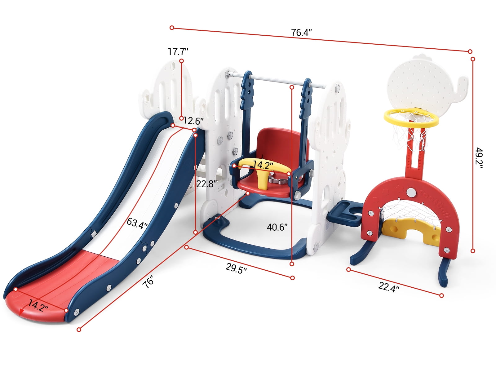 7 in 1 Toddler Slide and Swing Set with Extra Long Slipping Slope Basketball Hoop Soccer Golf Ring Toss Game, Kids Slide with Climber, Indoor Slide Baby Slide for Kid Play Climber Slide Playground