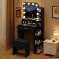 thumbnail image 3 of Vanity Set with Mirror and Lights, Small Makeup Vanity Desk with Stool, Charging Station, 26.4" Compact Black Vanity for Small Spaces, 3 Color Lighting Modes, 3 of 9