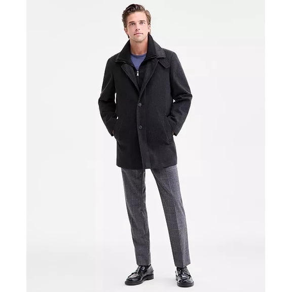 Calvin Klein Mens Classic-Fit Coleman Overcoat Coat 46R Charcoal Grey WOOL