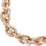 Faux Pearl Stainless Steel Polished Rose IP-Plated Bracelet, 1.5 Extender