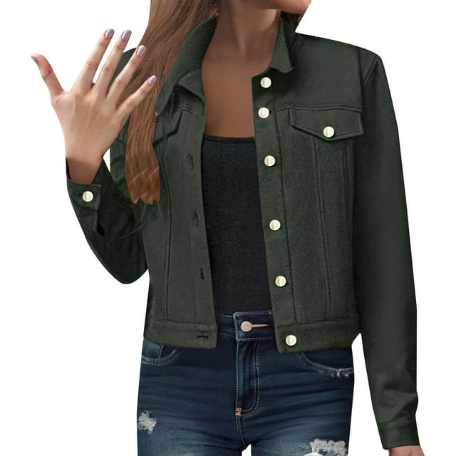 Comdrip Veste Courte pour Femme! Veste en Suède pour Femme, Courte et Ample, Style Aviateur, Veste Décontractée pour le Personnel, Vestes d'Automne pour Femme 2025 Vert 2TG