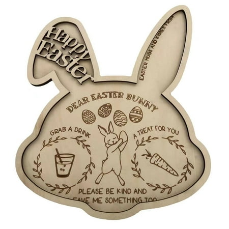 

Easter Bunny Dinner Plate Wooden Serving Tray Panel Decorative Food Fruit Plate for Coffee Tea Snacks