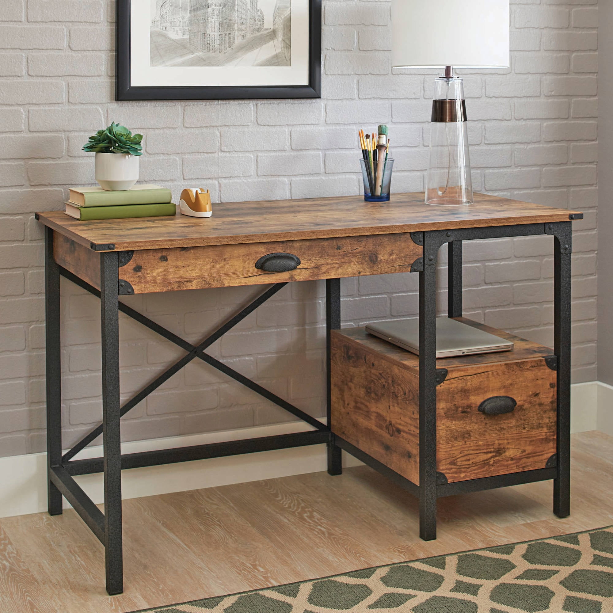 Better Homes Gardens Rustic Country Desk Weathered Pine Finish