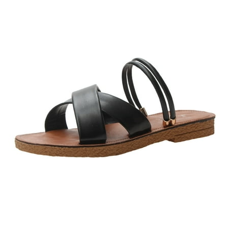 

iOPQO Women s sandals Flat Women s Sandals Spring Summer And Beach Shoes Fashion Women s Sandals Women s Fashion Black 38