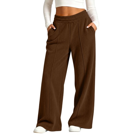 BXJX Girls Corduroy Pants 10/12, Fashion Fall Elastic Waist Wide‑Leg Casual Trousers with Pockets Brown