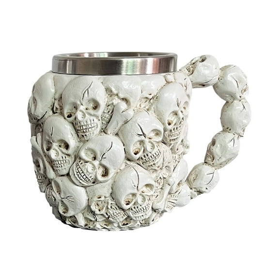 SUSHANG Halloween Novelty Skeleton Bone Hand Resin Coffee Mug with Stand - Creepy Retro Gothic Theme Stainless Steel Cup for Home Office Decoration & Party Gift