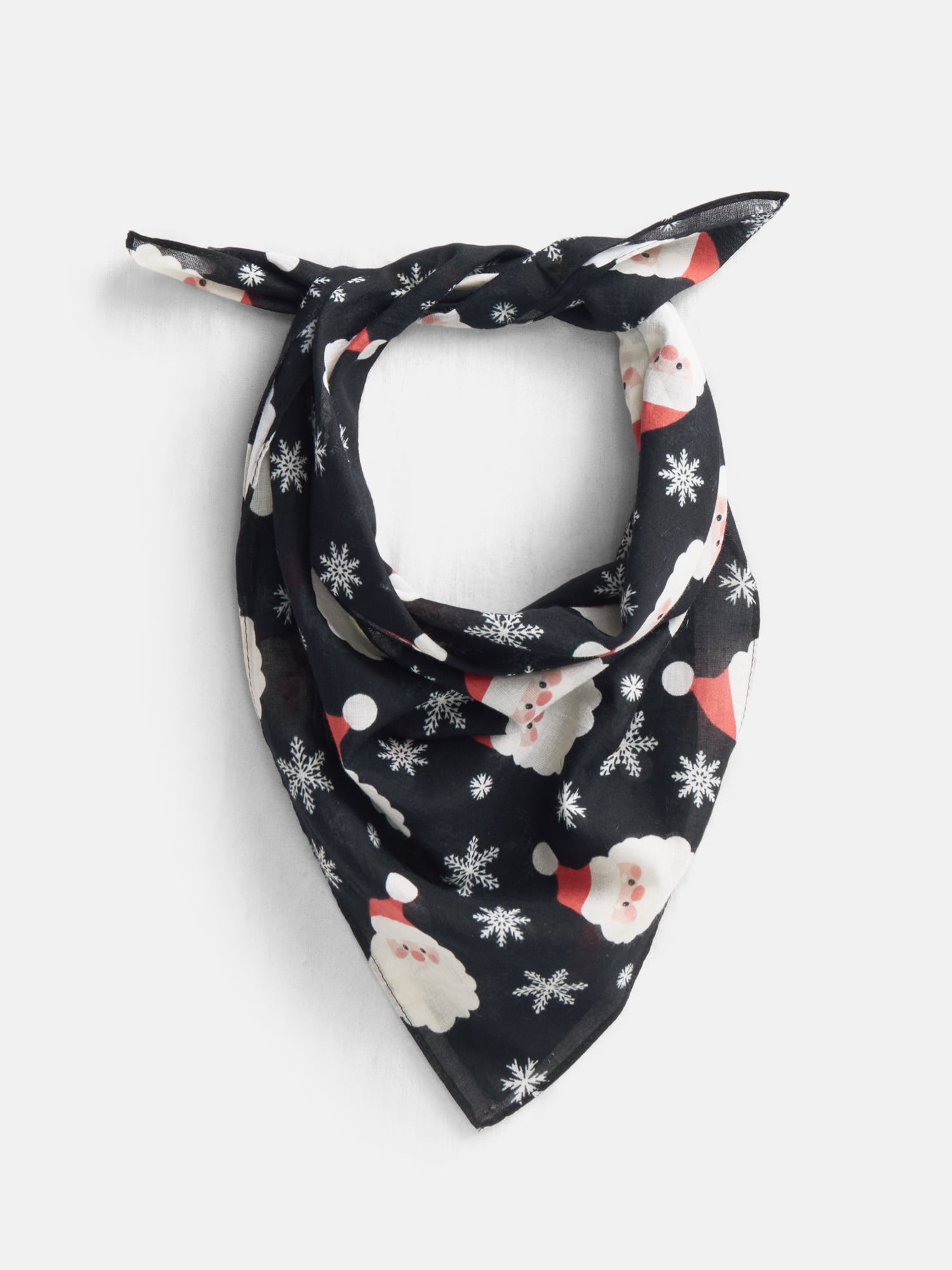Holiday Time Woven Santa Snow Bandana, One Size, Black/Multi, Cotton