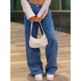 thumbnail image 3 of Women's High - Waisted Wide - Leg Jeans Loose Fit Retro Minimalist Trend Casual Everyday Sexy Straight Pants-Diagonal Pocket Jeans Cotton Denim Classic Button Design Multiple Washes (Blue/Gray) Casua, 3 of 4
