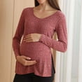 thumbnail image 2 of Kogui Maternity Shirts for Women Women's Maternity Shirts, Ribbed Long Sleeve Pregnancy Sweaters Crew Neck Slit Side Knit Pregnant Tunic Tee Top (Pink,XXL), 2 of 9