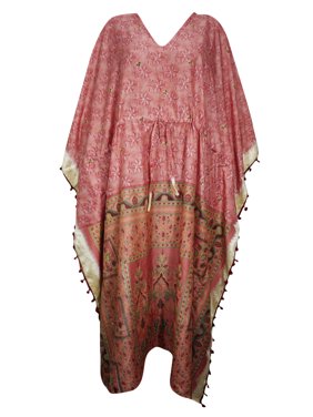 Mogul Womens Bohemian Caftans Recycled Sari Beach Wear Summer Fashion Long Maxi Kaftan 2X