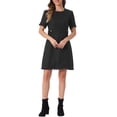 thumbnail image 1 of Vestido de Tweed para Mujer INSPIRE CHIC, Cuello Redondo, Mangas Cortas, Elegante, Largo hasta la Rodilla, Talla XS, Negro, 1 of 6