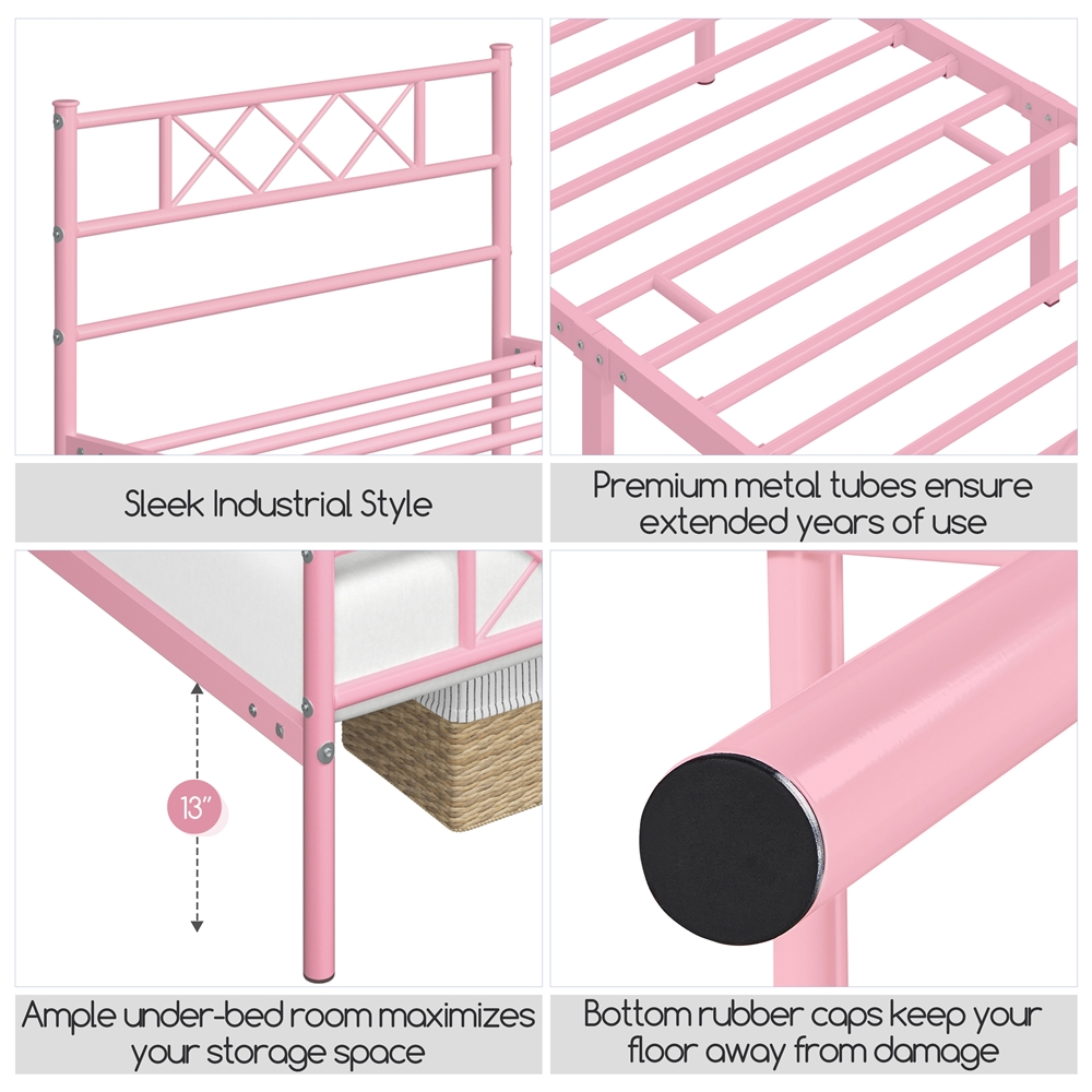 Yaheetech Simple Metal Platform Bed Frame, Twin XL,Pink - image 5 of 9