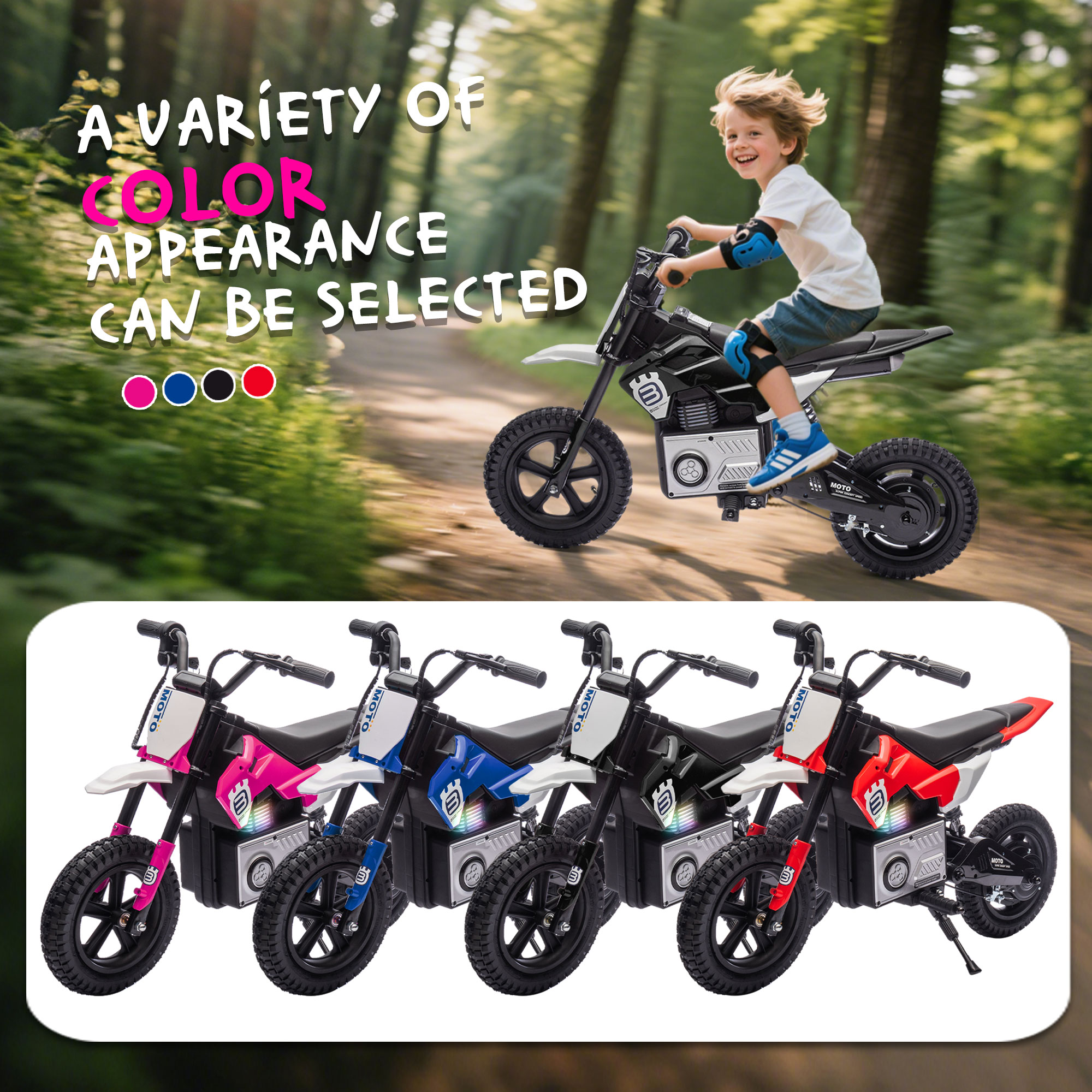 Okybaby 24V Kids Ride On Electric Dirt Bike, 200W High Speed Hub Electric Motorcycle, Max Speed 10MPH, Rear Spring Suspension, Kids Motorbike with Bluetooth&Horn For Kids Aged 5-15,Black