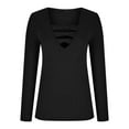 thumbnail image 4 of MIXUE Womens Summer Tops Solid Color V Neck Hollow Out Long Sleeve Fashion Casual Shirts For Women T-shirts Sportwear,Black,XXL, 4 of 5