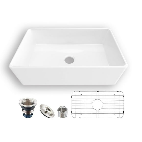 MEJE 33x20 inch Farmhouse Kitchen Sink, Utility Sink,Apron Front Sink,Single Bowl for kitchens - White Color