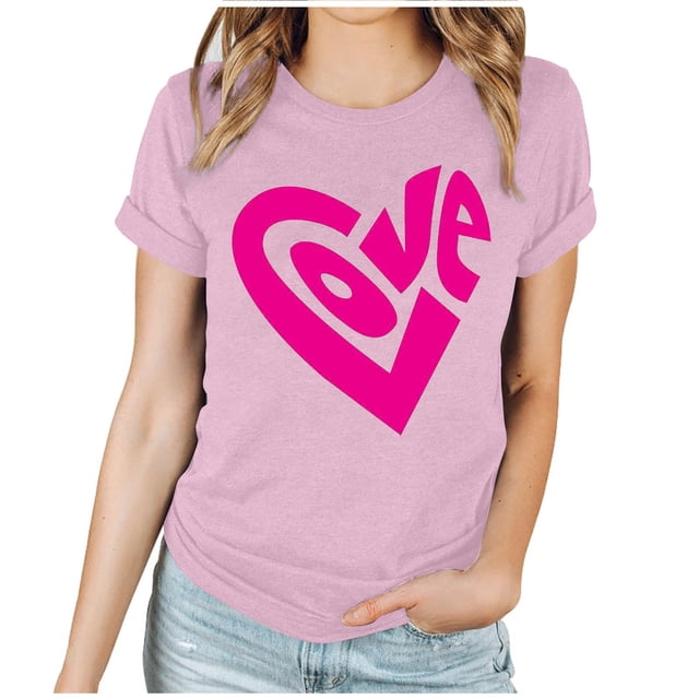 LSLJS Haut à Manches Courtes Imprimé Saint-Valentin pour Femmes, Col Rond, Cadeaux pour Femmes