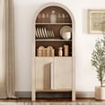 thumbnail image 2 of 71" Tall Arched Kitchen Pantry Cabinet, Wood Bookcase Display Cabinet With Doors And Adjustable Shelves, Mid-Century Modern Versatile Cupboard For Dining Room, Bedroom, 2 of 6