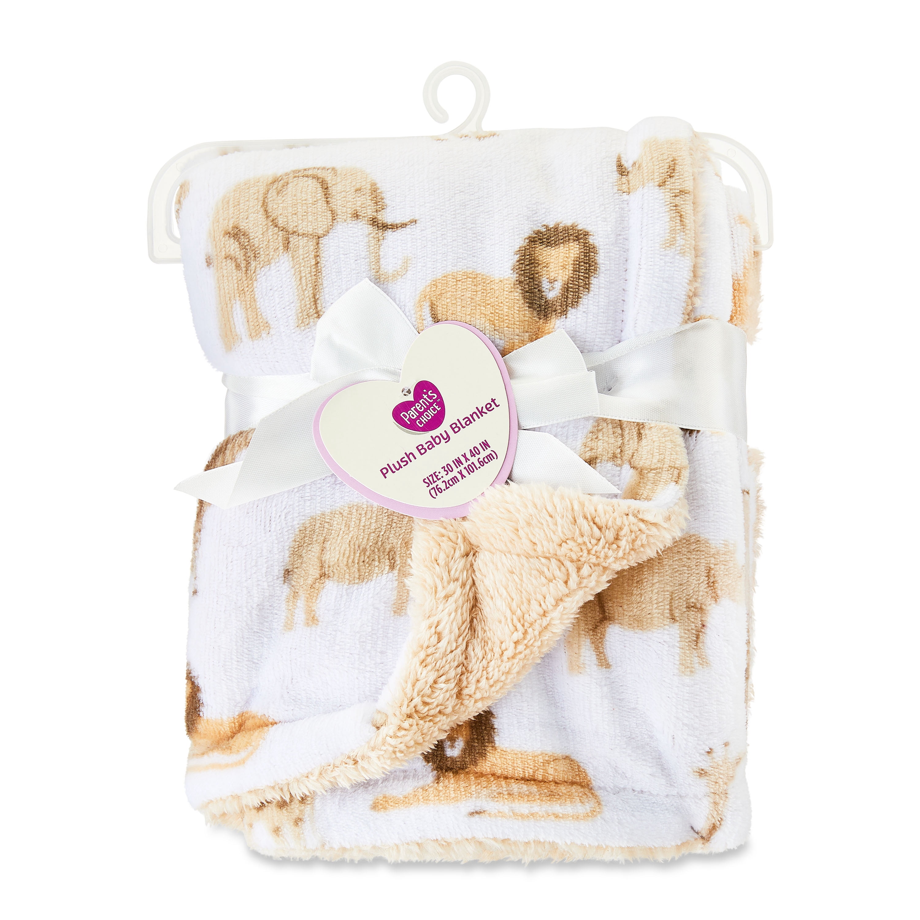 Parent's Choice 2-Sided Beige and White Safari Plush Baby Blanket