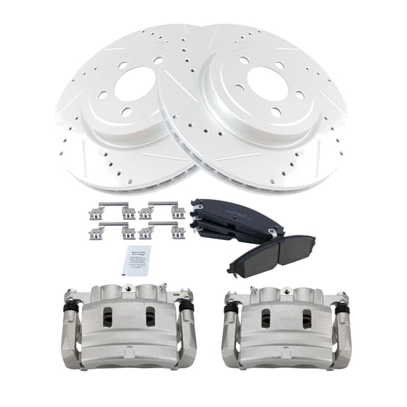 TRQ Front Performance Brake Pad & Rotor Kit Brake Caliper Brake Pads Brake Rotors Set Ceramic Vented Premium G-Coated Fits Select 2014-2019 Dodge Charger