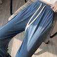 thumbnail image 5 of Swuxness Women Casual Wide Leg Pants, Womens Fall Long Pants, Womens Solid Color Drawstring Tie Comfortable Loose Fitted Elastic Waist Wide Leg Pants with Pockets Blue, L, 5 of 5
