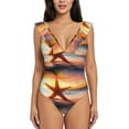 thumbnail image 2 of Goofa Starfish Sunset Sea Beach Print Women's Ruffled One Piece Swimsuit V Neck, 2 of 7