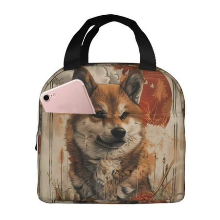 Insulated Lunch Bag for Women Men - Vintage Shiba Inu Art Leakproof Cooler Lunch Box for Women Men  Lunch Tote Bags for Work School Picnic Travel