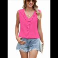 thumbnail image 1 of Camisa de Sin Mangas con Cuello en V, Plisada, con Volantes, Holgada, para Mujer, Color Rosa Rojo, Talla S, 1 of 7