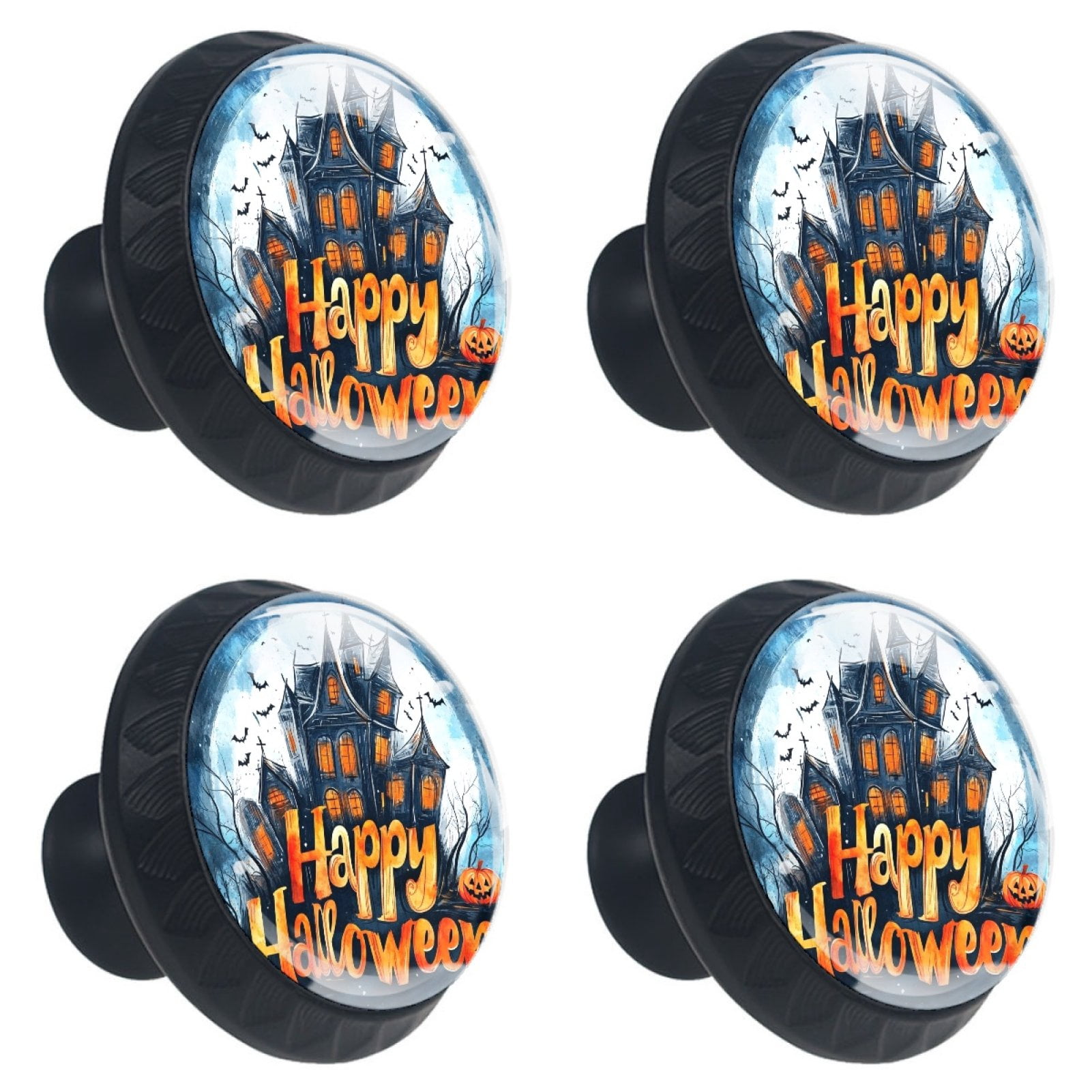 4 Pcs Happy Halloween Knobs for Kitchen Cabinet Cupboard Dresser Bookcase Drawer Pulls Handles Round Home Decor