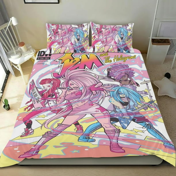 Jem y las Hologramas Conjunto de sábanas temático, trío de piezas, cómodo y amigable con la piel, diseño único, regalo de decoración para el hogar para familiares, amigos y fans,173cm *218cm