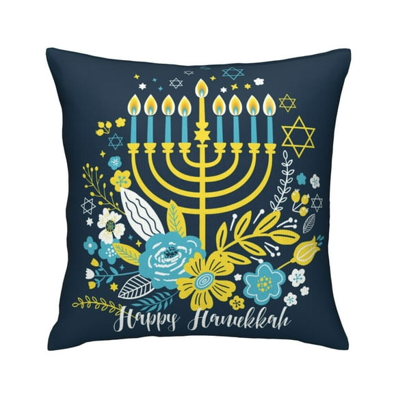 Happy Hanukkah Throw Pillow Covers 18 x 18 Inches Pillow Cases Square Cushion Case Invisible Zipper Pillowcases
