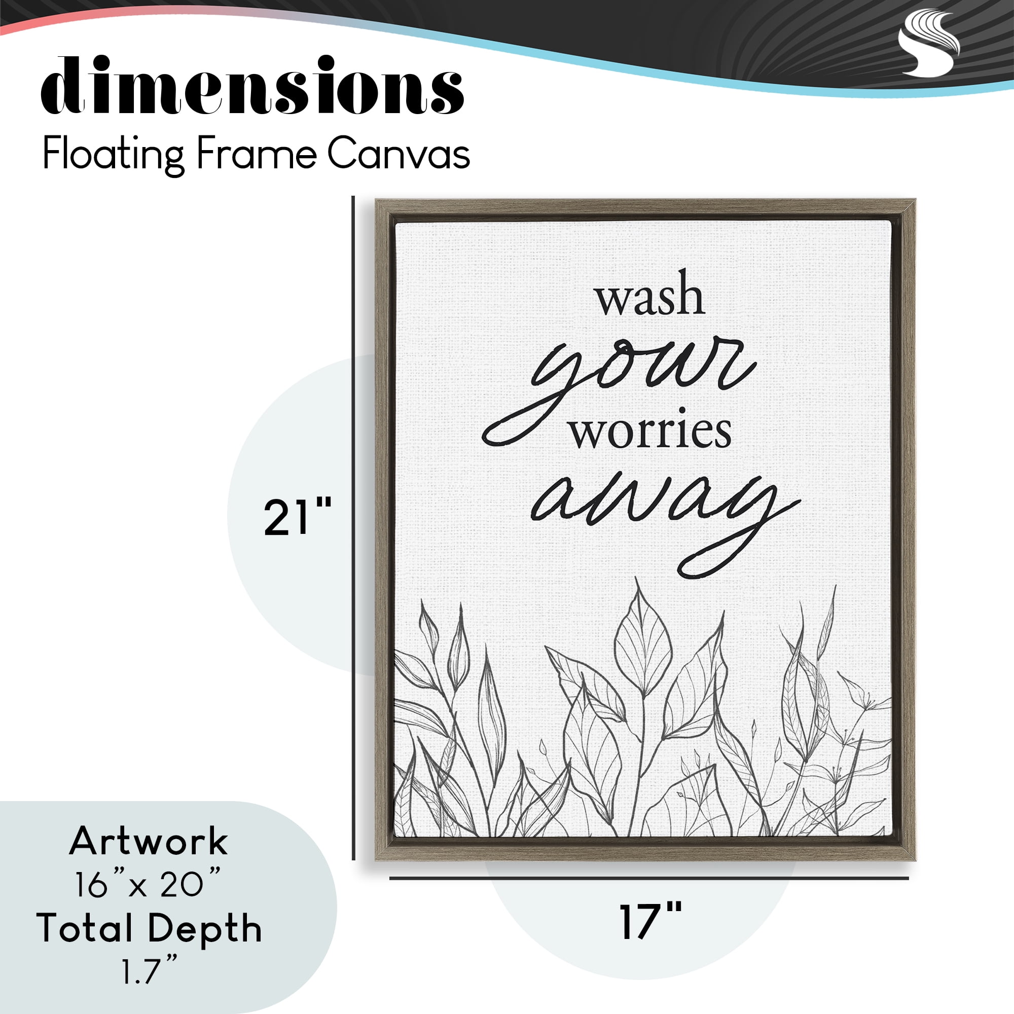 Wash Your Worries Away Minimalist Brown Framed Floater Canvas Wall Art, design by Lettered and Lined