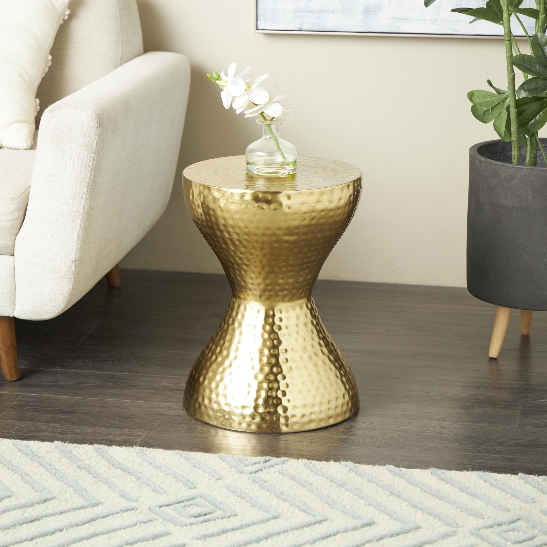 DecMode 14" x 19" Gold Metal Hammered Accent Table with Hourglass Shape, 1-Piece