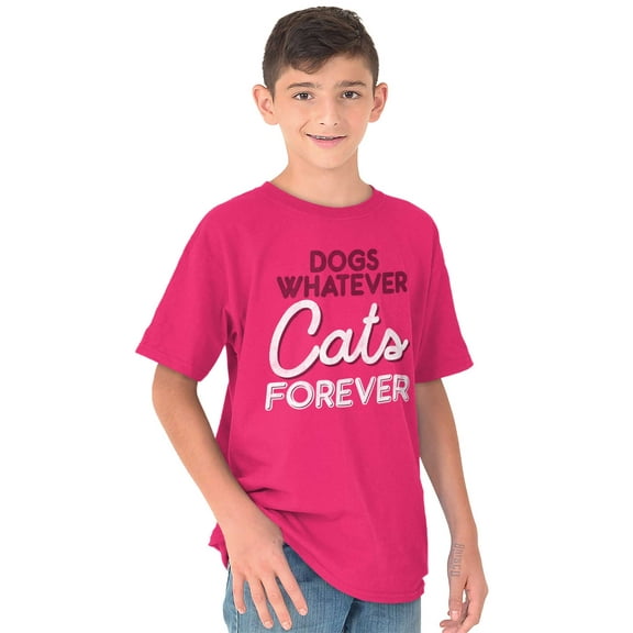 Dogs Whatever Cats Forever Funny Crewneck T Shirts Boy Girl Teen Brisco Brands L