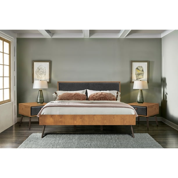 Coco Rustic 3 Piece Upholstered Platform Bedroom Set In King With 2 Nightstands Walmart Com Walmart Com