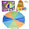 Parachute for Kids Outdoor Activities Group Games Schools Daycare Parties Park 12-foot with 8 Handles and 20 Colorful Plastic Balls