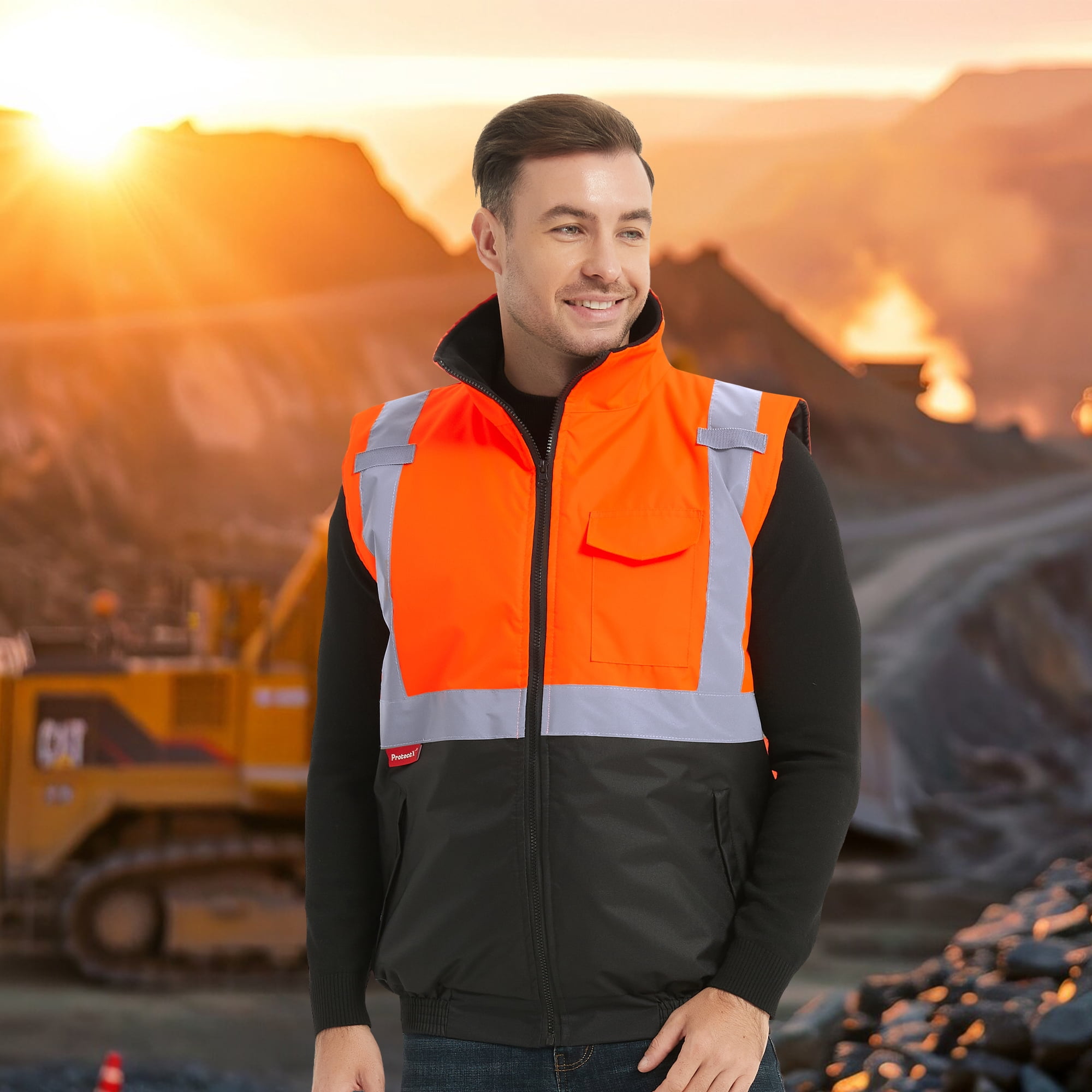 ProtectX Safety Winter Vest for Women Men, High Visibility Reflective Vest, Insulated Construction Workwear, Wind Resistant,Waterproof, Orange, X Large