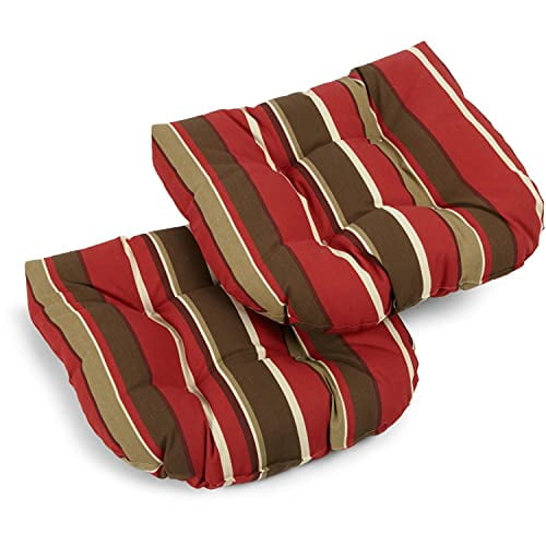 Blazing Needles 93184-2CH-REO-33 19-inch U-Shaped Outdoor Spun Polyester Tufted Dining Chair Cushion (Set of 2) - Monserrat Sangria