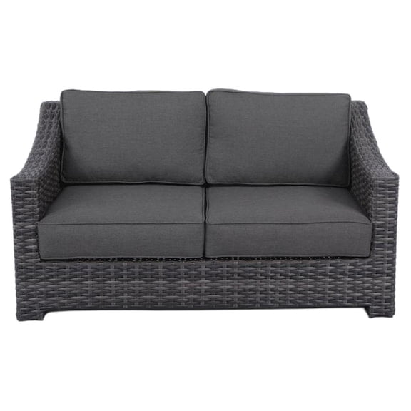 Bora Bora Two-Tone Wicker Rattan Loveseat in Charcoal Cushion