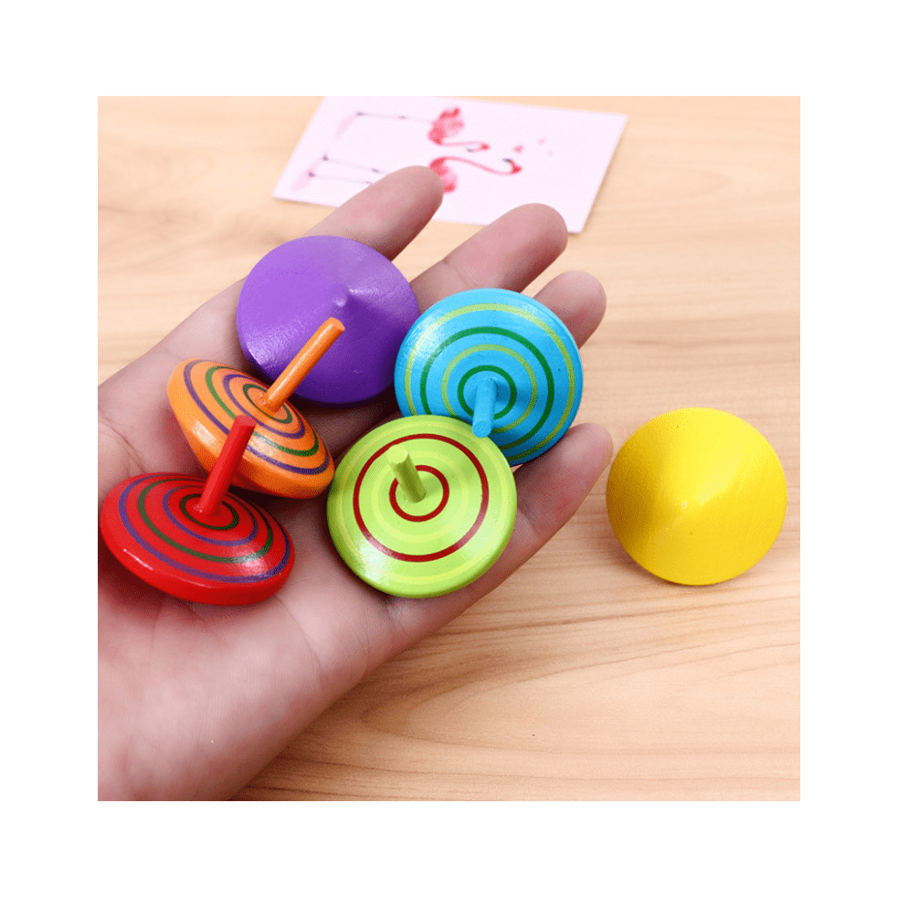 Colorful Wooden Educational Toy 7 Pcs Wooden Spinning Tops Novelty Wooden Gyroscopes Multicolored Painted for Kids Wooden Spinning Tops for Toddlers Educational Toys Suitable for Family Games. 