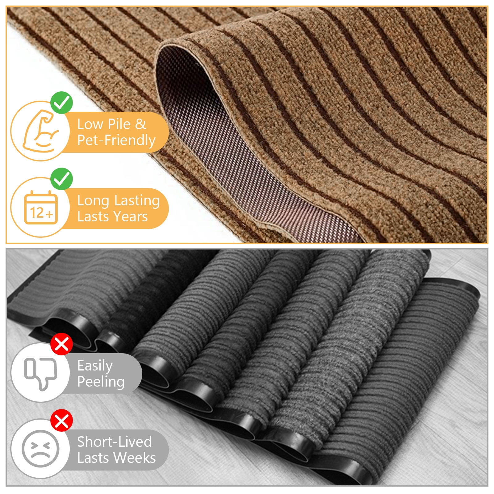 Semfri Runner Carpet Runner Rugs 3 x 6 ft Indoor Outdoor Rugs Area Rugs for Kitchen Bathroom Balcony Garage Entryway Stair Aisle Hallway Brown
