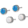 thumbnail image 2 of Sterling Silver Rh-Plated 7Mm Cr. Blue Opal / White Post Earring Set (Width 7) - Jbsp, 2 of 5