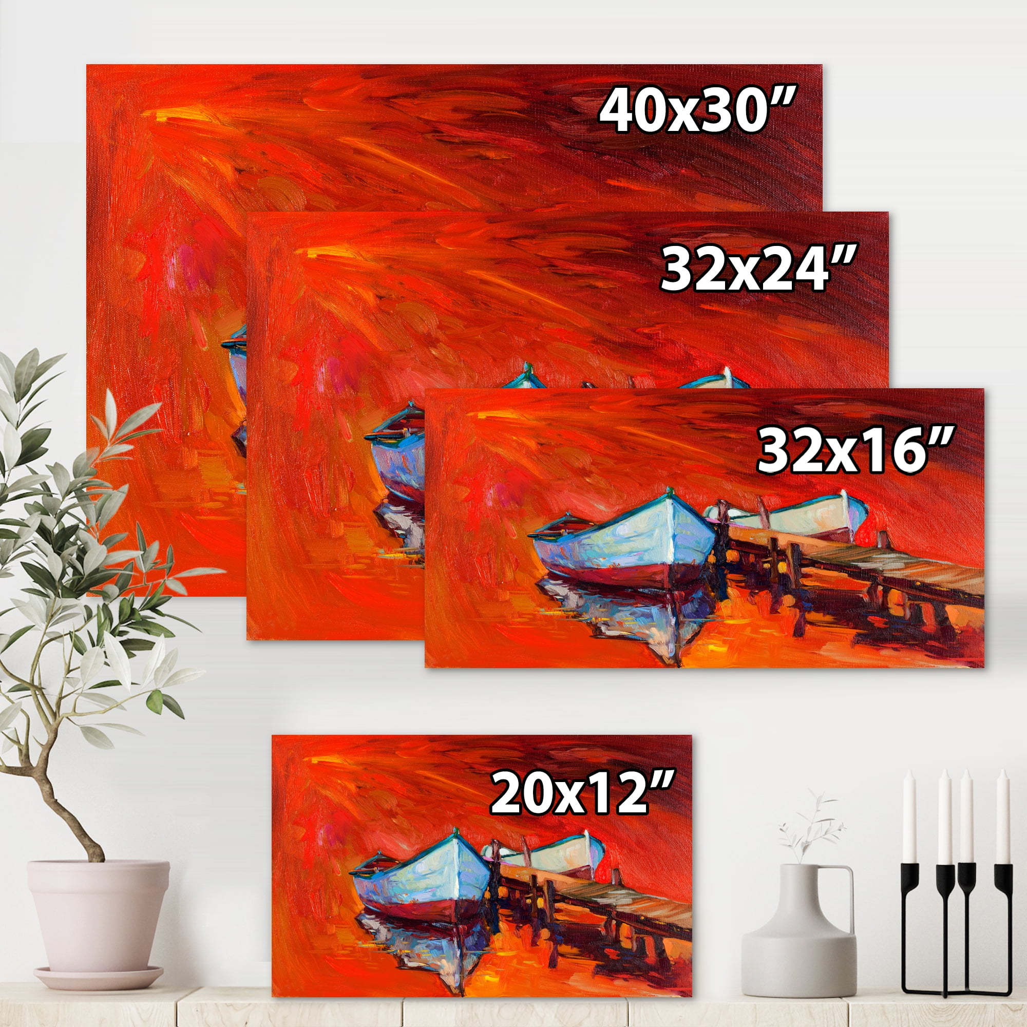 Designart ' Boats Near Coastal Town Resting On The Water IV ' Nautical & Coastal Canvas Wall Art Print