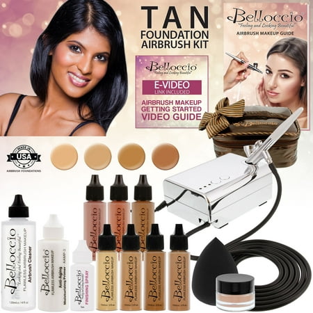Belloccio Professional Deluxe Tan Shade AIRBRUSH COSMETIC MAKEUP SYSTEM Kit (The Best Airbrush Makeup System)