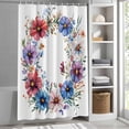thumbnail image 3 of Blue Red Flower Fabric Shower Curtain Watercolor Wreath Washable Shower Curtains for Bathroom, Waterproof Bath Curtain with Hooks Home Decor 72x72in, 3 of 8