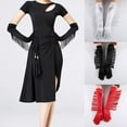 thumbnail image 2 of 1 Pair Performance Gloves Solid Color Anti-slip Fashion Comfortable Wide Application Latin Dance Accessory Nylon Popular Accessory Stretchy Long Fringe Tassel Gloves for Stage, 2 of 10