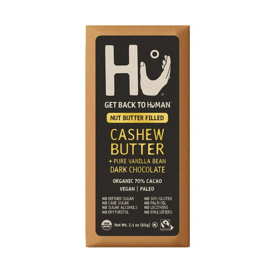 HU Dark Chocolate Bar Vegan Paleo Cashew Butter & Pure Vanilla Bean 2.1 oz Pack of 2