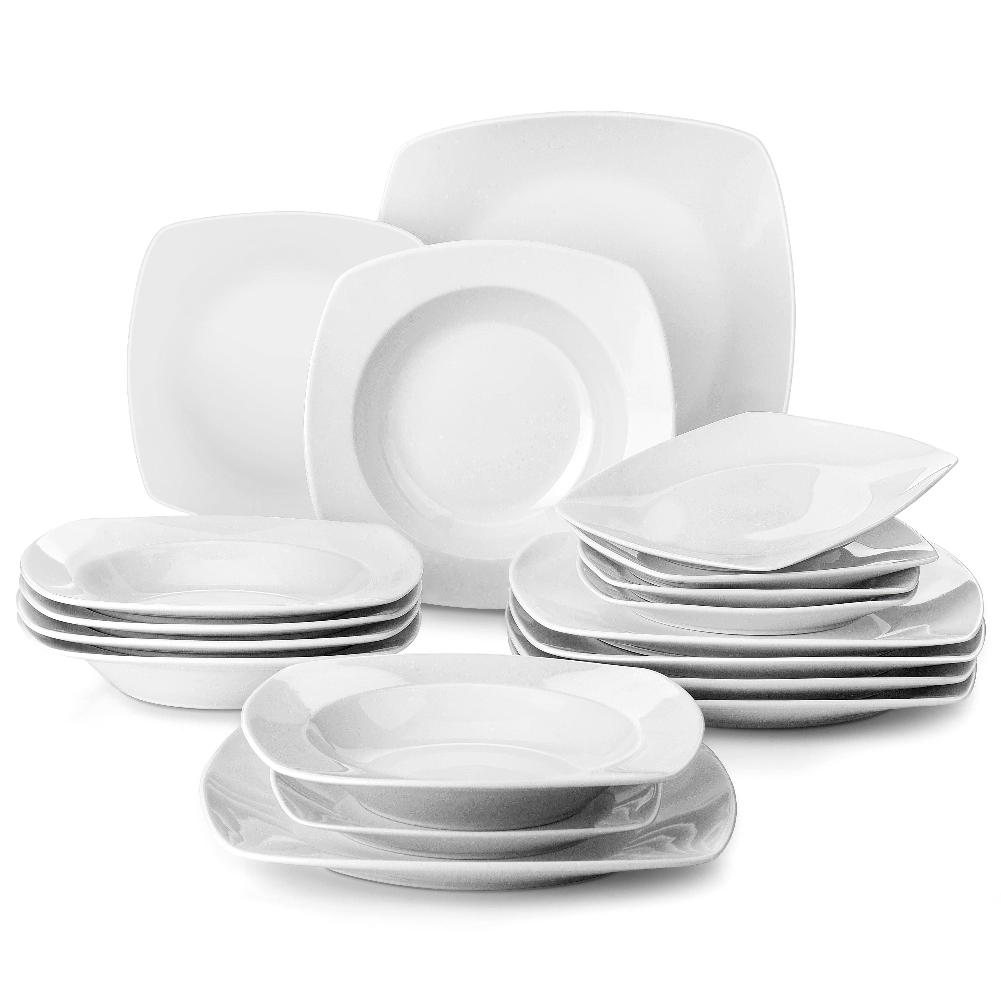 24-Piece 8 Soup Plates Ivory White Porcelain Deep Dinner Plates Soup Bowl Salad Plate Bowl Sets MALACASA Series Carina 