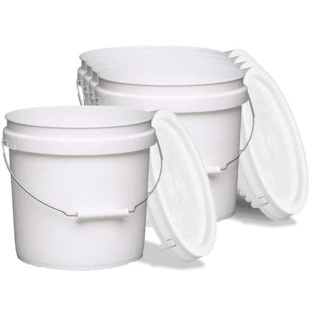 Terra Products Co. White Pails And Lids - Heavy Duty Buckets For Storage - Economical, Durable And Easy To Use (2Gallon 5Pack)