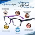 thumbnail image 2 of In Style Eyes Super Strong Men's Reading Glasses - Magnification, Flexible Frame, Single Vision, Plastic, Classic, 7.0x, Clear Tint, Purple 1 Pair, 2 of 6