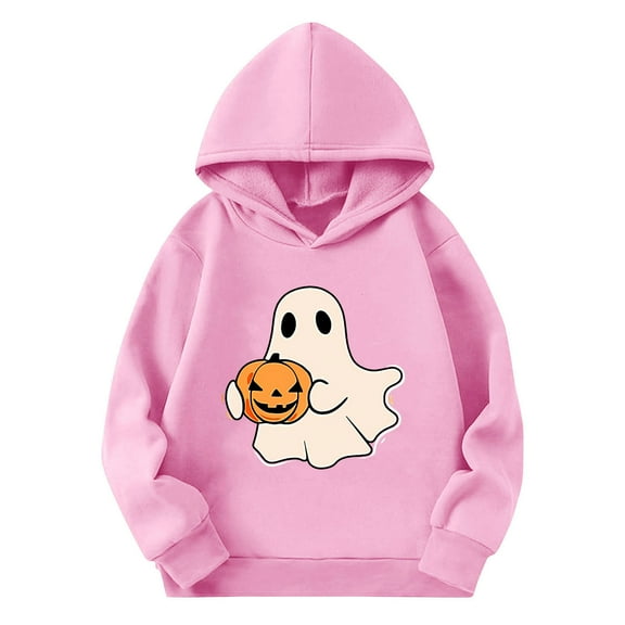 bbymog Halloween Boys Hoodie Long Sleeve Cute Spooky Hoodies for Teen Girls Fall Winter Kids Clothing Pink 7 Years